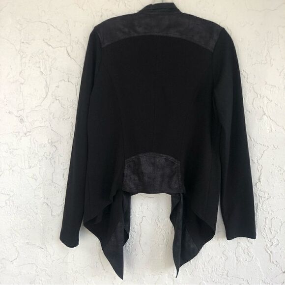 CABI Owens Faux Leather Waterfall Draped Open Front Black Jacket Size Medium - Picture 7 of 10